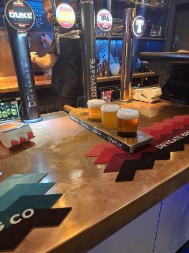 3 out of 4 beers on the flight of craft beers Drygate Brewery