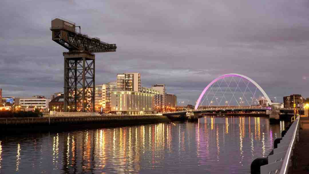 river clyde and Crane & squinty bridge Glasgow