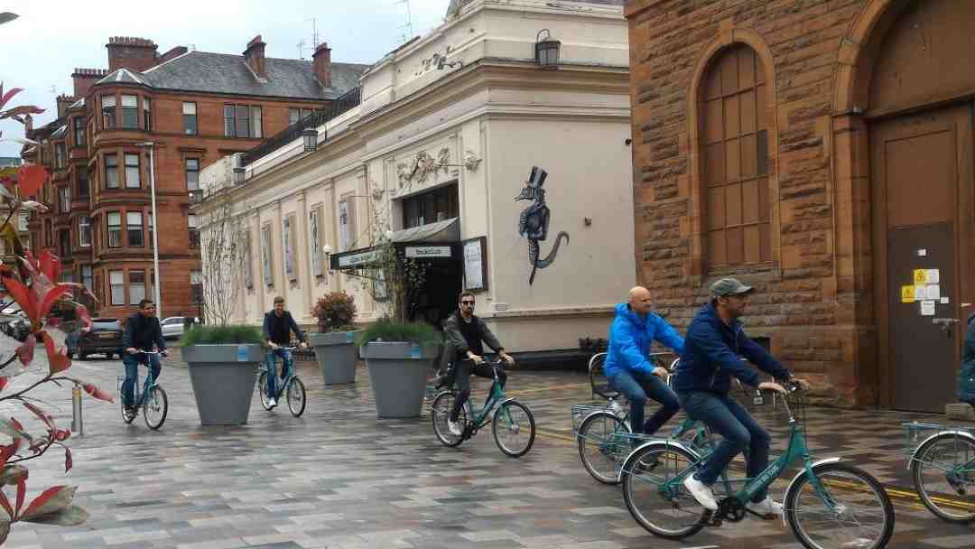 cyclists on vinicombe street in Glasgow's west end